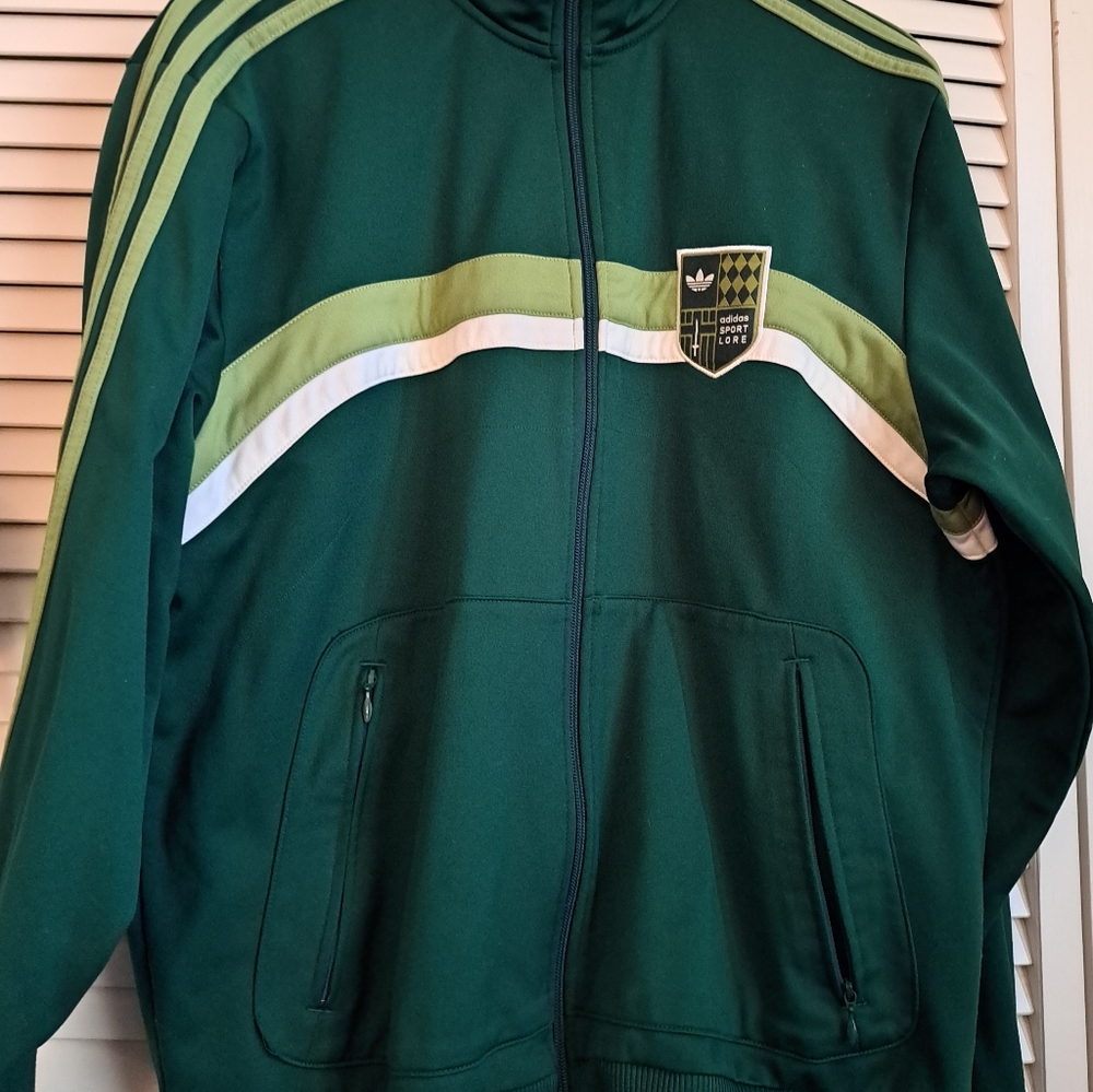 Men's Vintage Green 1990s Adidas Sport Lore Three Striped Track Jacket L